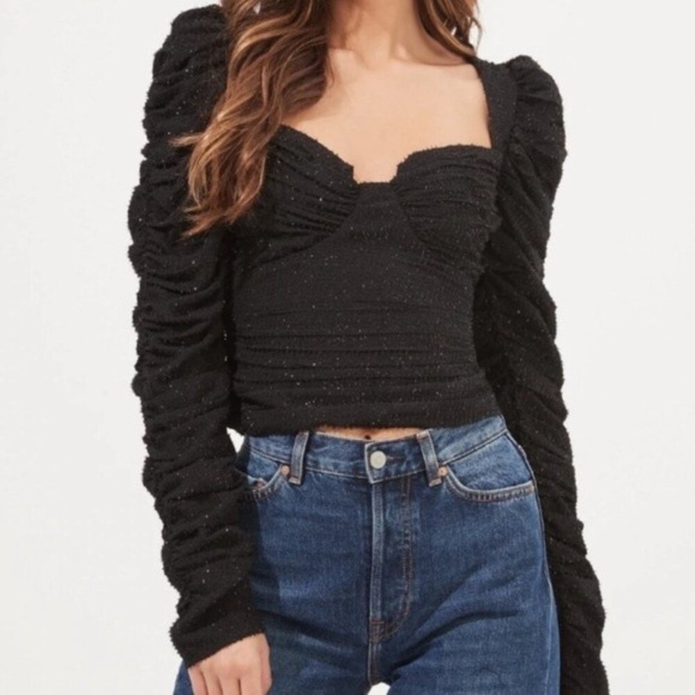 ASTR the Label Caldwell Ruched Sweetheart Neck Top, Black, Size XS NWOT